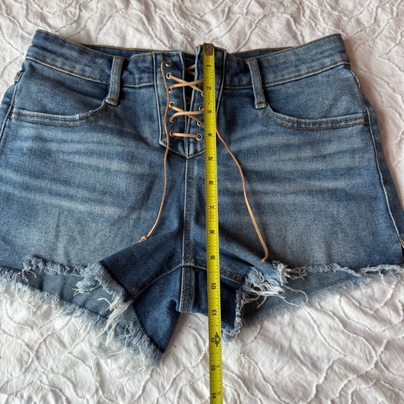 No Boundaries Blue Jean Shorts Cut-Off Style Lace up Bow - Picture 4 of 7